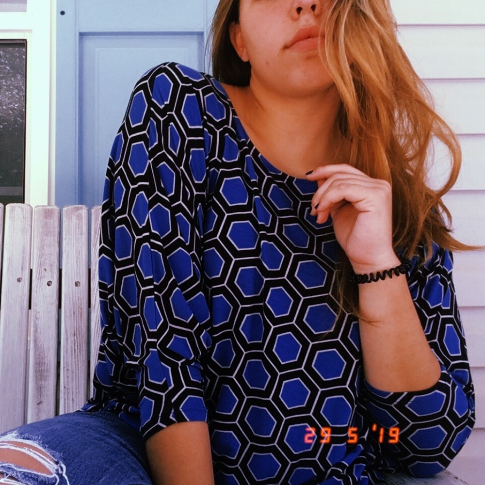Blue & Black Pattern Blouse